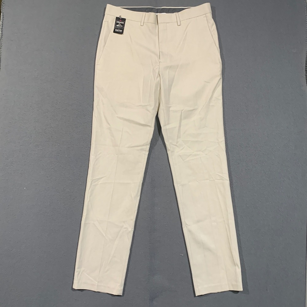 Kenneth Cole Reaction Dress Pants Men 32x32 Slim Fit Stretch Cream Business Wear